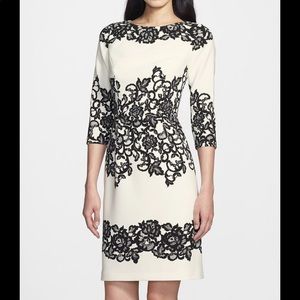 Adrianna Papell beige with printed black lace dress
